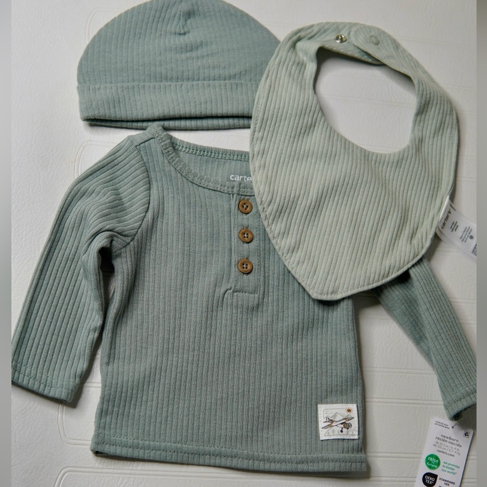 Carter's Sage Ribbed Baby Bib Set